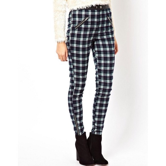 ASOS skinny pants with plaid check & pu waistband - Picture 2 of 9
